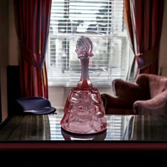 Vintage Fenton Handmade Dusty Rose Draped Pattern Butterfly Glass Bell #9265-DK - Picture 1 of 6